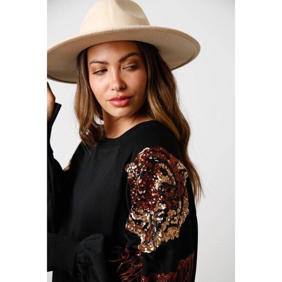 Sequin and Fringe Tiger Sweatshirt - Picture 5 of 6